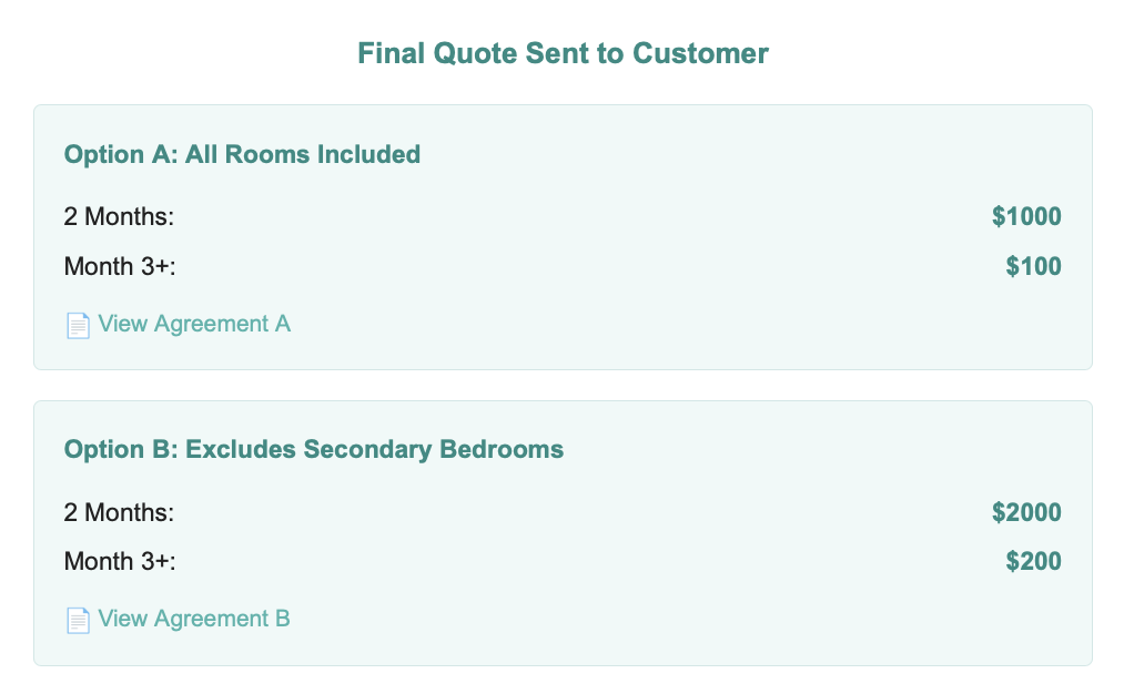 Side by side comparison of staging quote Option A and Option B